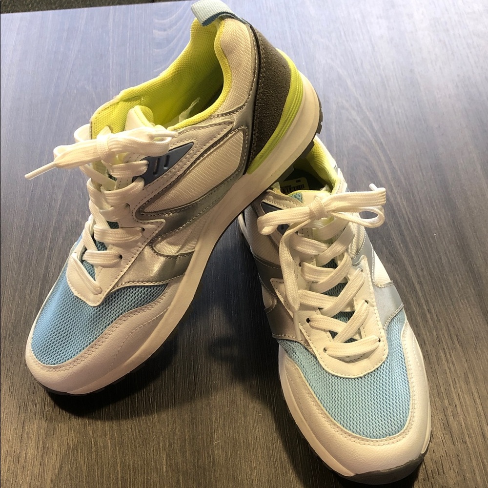 Women's Light Blue White Gray Neon Green Sneakers